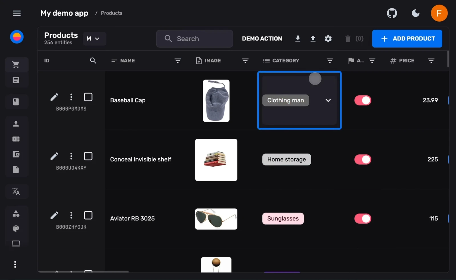 FireCMS interface